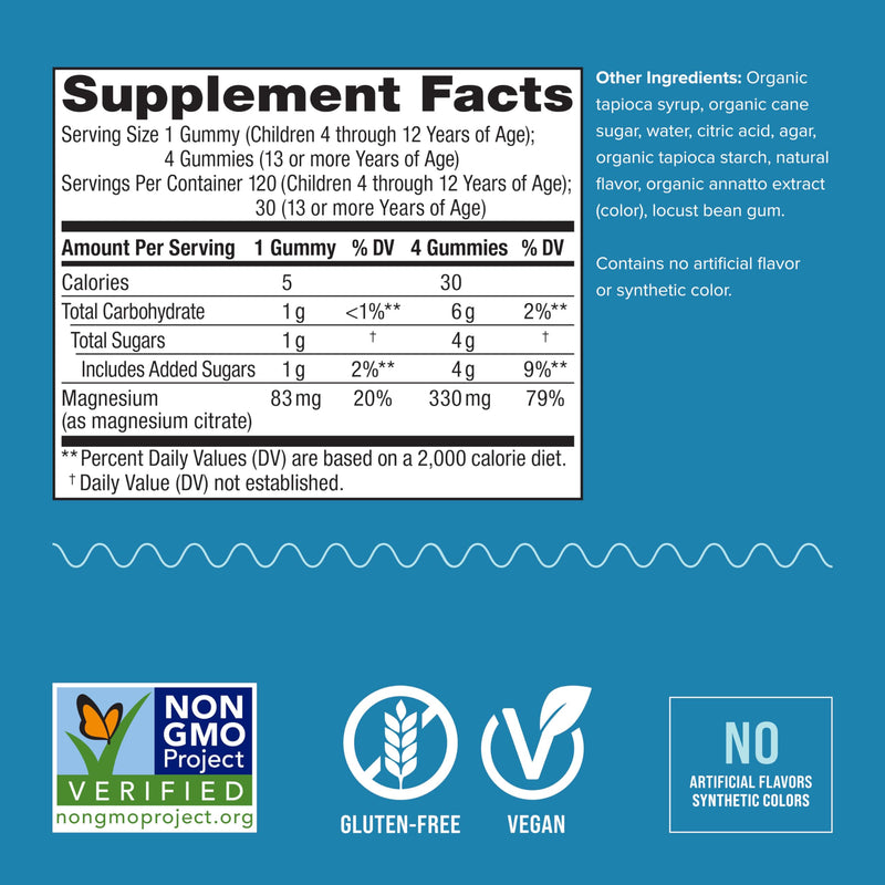 [Australia] - Natural Vitality Calm, Magnesium Citrate Kids Supplement, Stress Relief Gummies, Supports a Healthy Response to Stress, Gluten Free, Vegan, Sweet Citrus, 120 Gummies 