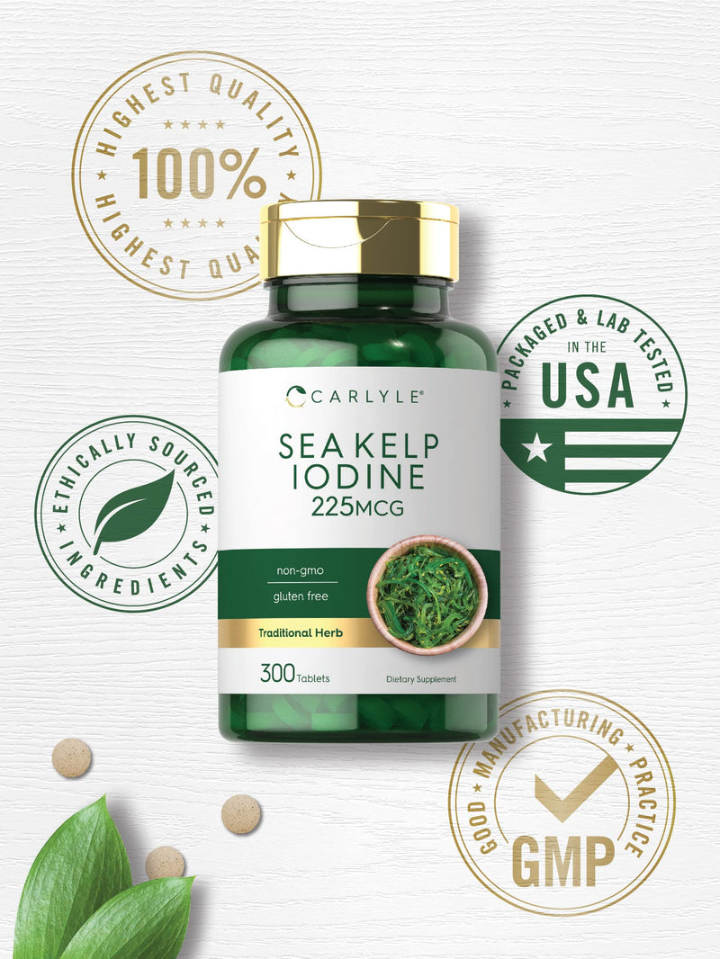 [Australia] - Carlyle Sea Kelp Iodine Supplement | 225mcg | 300 Tablets | Non-GMO, Gluten Free | Traditional Herb Supplement 