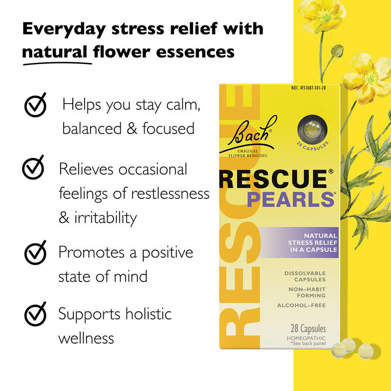 Bach RESCUE PEARLS, Natural Orange Vanilla Flavor, Natural Stress Relief, Homeopathic Flower Essence, Quick-Dissolve, Gluten & Sugar-Free, 28 Count 1 Count