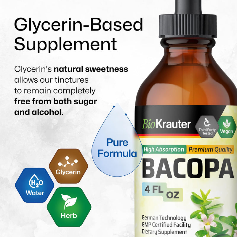 [Australia] - Bacopa Monnieri Organic Tincture - Cognitive Health Support Liquid Supplement - Organic Bacopa Herbal Extract - Alcohol & Sugar Free Vegan Drops 4 Fl.Oz. 4 Fl Oz (Pack of 1) 