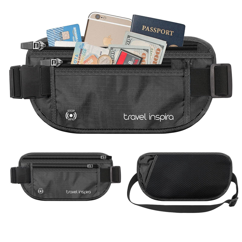travel inspira Travel Money Belt with Anti-Theft Zipper Upgrade Larger Slim Travel Pouch with RFID Blocking