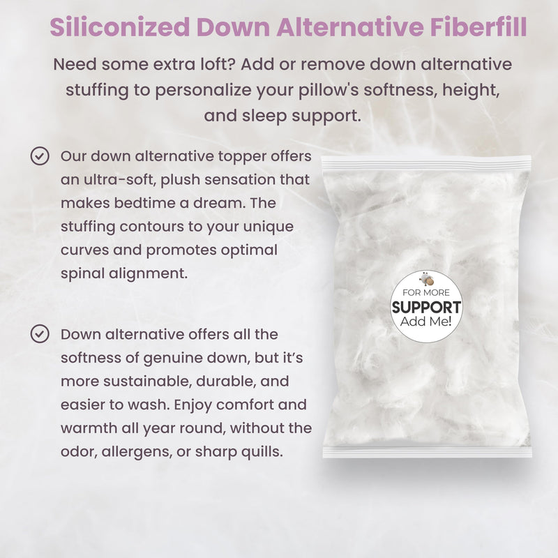 [Australia] - Wife Pillow - Topper, Down Alternative Premium Siliconized Fiberfill - Machine Wash & Dry. Adjustable for Side Sleepers by Zipper Access, Add or Remove Filling for Best Sleeping: Medium Support Insert - Fiber Fill Down Alternative, White/ Beige 