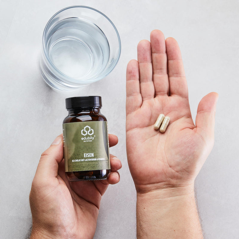 [Australia] - edubily nutrition® iron with lactoferrin. High-dose iron tablets with lactoferrin & vitamin C from acerola extract. 90 easy-to-swallow capsules in an amber glass. 