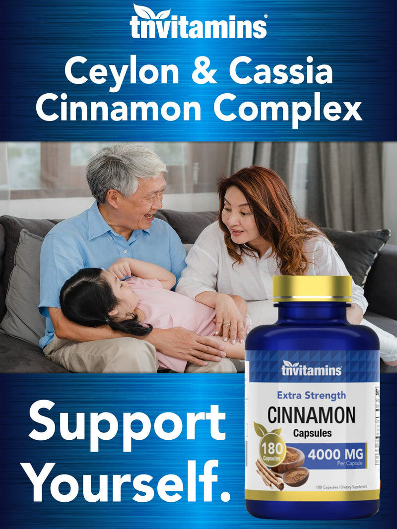 [Australia] - Cinnamon Capsules 4000 MG - 180 Capsules | Ceylon Cinnamon & Cassia Cinnamon Pills | Extra Strength Cinnamon Bark Extract | Cinnamon Complex AB6281 
