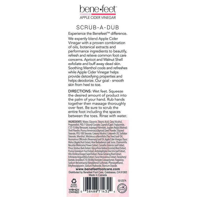 [Australia] - Benefeet Scrub-A-Dub Cooling Foot Scrub - Exfoliates + Refreshes Dry + Dull Skin, Get Smoother Skin from Heel to Toe, Made w/Vitamin E, Apple Cider Vinegar, Walnut Shell + Apricot Seed, 4 oz (2 Pack) 4 Ounce (Pack of 2) 