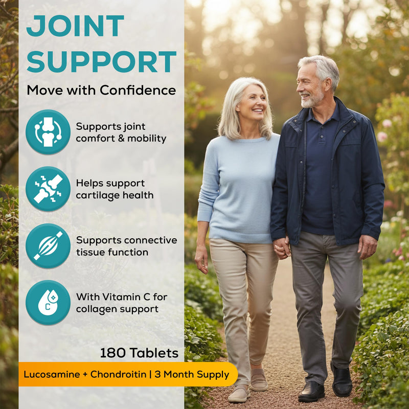 Glucosamine & Chondroitin Complex with Vitamin C – 180 Capsules – Joint Support Supplement – Glucosamine Sulphate & Chondroitin for Cartilage and Mobility – UK Made