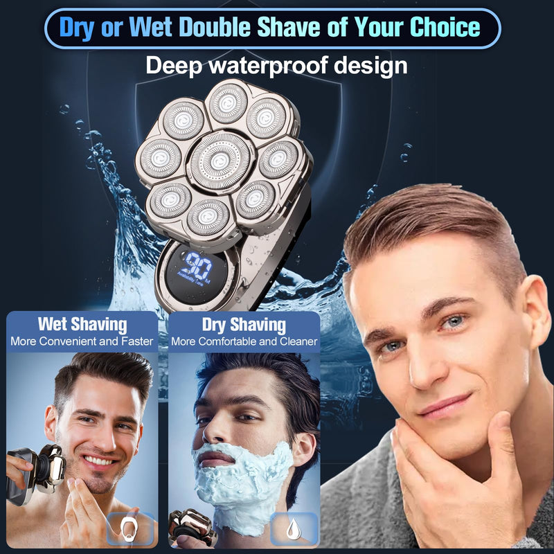 [Australia] - 9D Head Shavers for Bald Men, Electric Razor for Men to Shave Fast with LED Display, Cordless Rechargeable, IPX7 Waterproof Wet/Dry Rotary Shaver Kit with Nose Hair Trimmer Shaver, Gift for Mens Gunmetal 