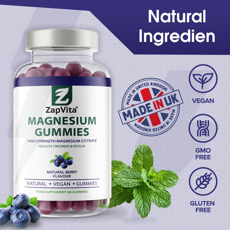 Magnesium Gummies High Strength 180mg - Chewable Magnesium Citrate Supplement for Sleep, Calm & Muscle Recovery - Vegan, Gluten Free & Non-GMO - Natural Berry Flavour for Adults & Kids - Made
