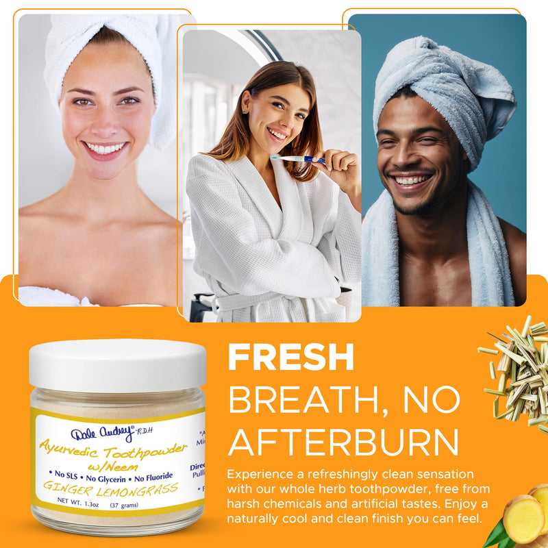 Ayurvedic Remineralizing Tooth Powder for Sensitive Teeth | Organic Fresh Ginger Flavor for Teeth Whitening and Fresh Breath | Natural Tooth Sensitivity Toothpowder for Gums and Bad Breath-1.3 Oz Ginger/Lemongrass