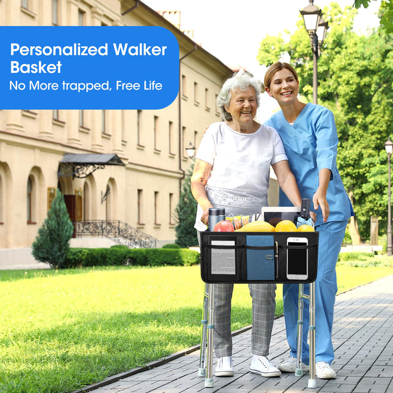[Australia] - Upgrade Dotday Walker Basket Walker Bag Water Cup Holder, Foldable Walker Storage Bag with Big Capacity & Never Tipping Over, Best Gift for Family - Black (Not Fit Rollator Walkers) 