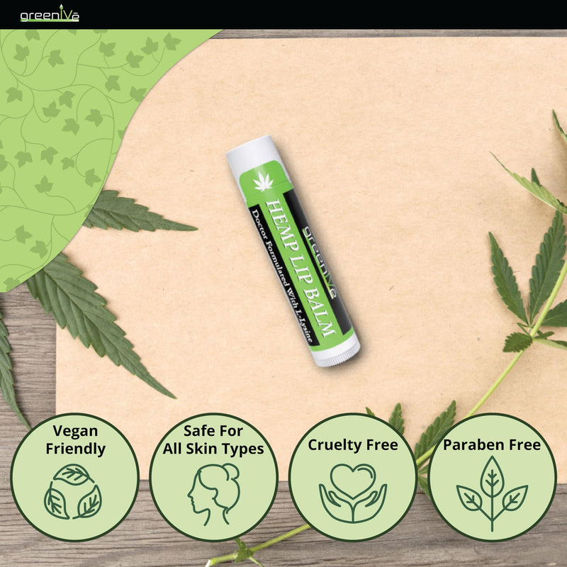 GreenIVe Hemp Lip Balm, Vegan, Omegas 3 & 6, Vitamin E, L-Lysine, Hydrating Handcrafted (5) 5