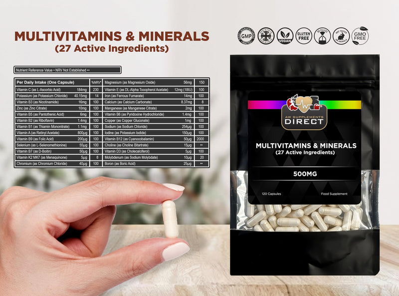 AW Multivitamin | 120 High Strength Multivitamin Tablets for Men & Women with 27 Active Ingredients Including Vitamin C, Magnesium, Potassium, Vitamin E & More | Non-GMO & Gluten Free | Made in the UK