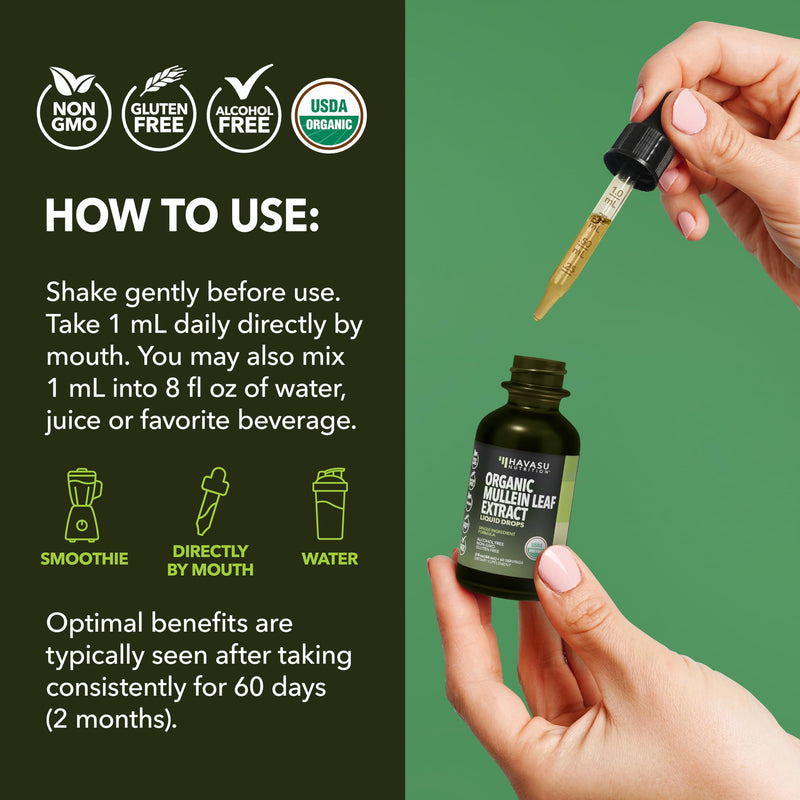 [Australia] - Mullein Drops for Lungs - USDA Organic Mullein Leaf Extract - Respiratory Health and Lung Support Supplement - 2 Fl Oz - Vegan, Non-GMO, and Alcohol Free Formula - Herbal Tincture - 2 Month Supply 