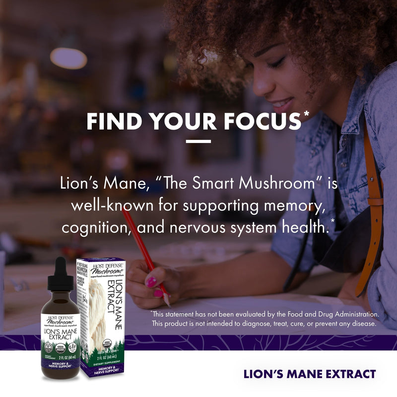 [Australia] - Host Defense Mushrooms Lion's Mane Extract - Lion's Mane Liquid Supplement for Brain Health - Mushroom Support for Focus & Memory Function - Immune & Nervous System Support - 2 fl oz (60 Servings)* 2 Fl Oz (Pack of 1) 