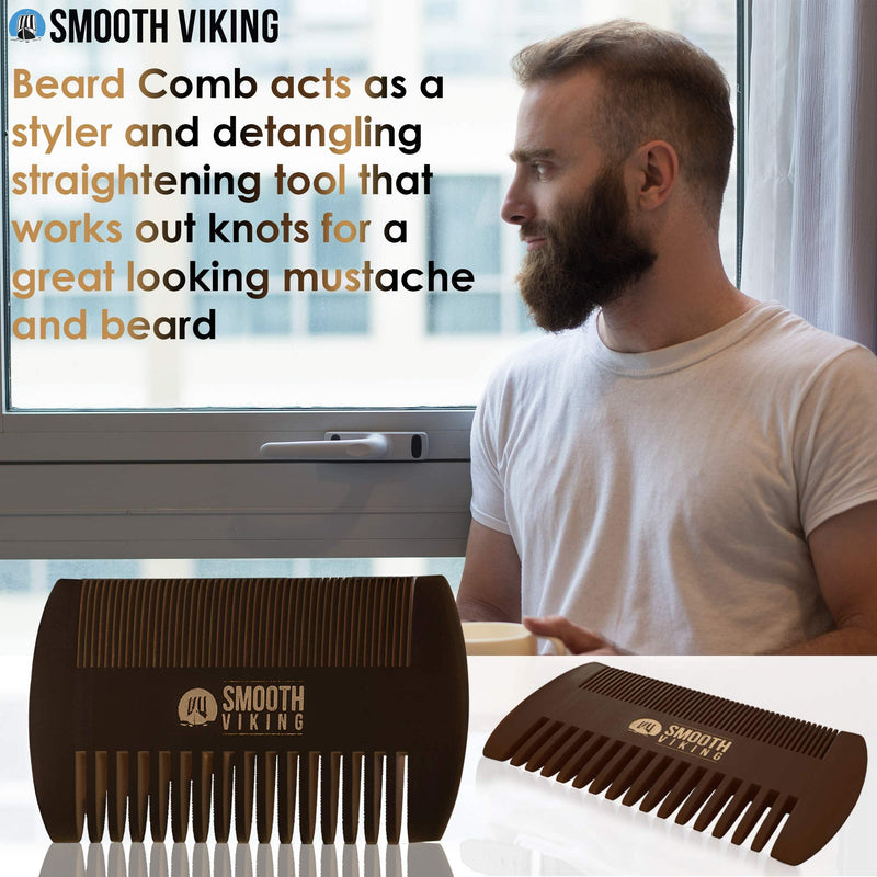 [Australia] - Smooth Viking Beard Brush & Comb Gift Set for Men - Natural Boar Bristle Hair Brush & Wooden Comb, Boar Brush for Facial Hair Styling, Grooming & Beard Shaping Tool, Men Hair Products - Brown 