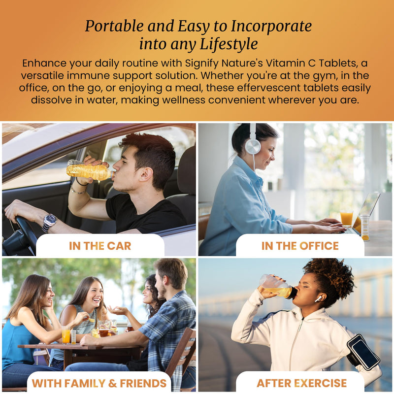 SIGNIFY NATURE Vitamin C 1000mg Effervescent Tablets with Zinc, 20CT | Potent Immune Support with Zinc, Sugar-Free & Vegan, Dissolvable Fizzy Tablet, Water Soluble, Easy Daily Vitamin C Boost Orange 20 Count (Pack of 1)