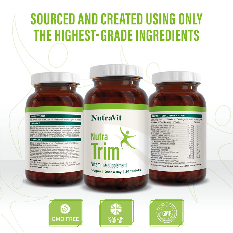 NUTRATRIM - Weight Management Supplement | Slimming Tablets - 30 Tablets - Helps Achieve Weight Goals & Digestion | with Raspberry Ketones, Apple Cider Vinegar & Green Tea - Vegan - NutraVit