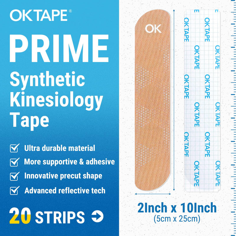 [Australia] - OK TAPE Synthetic Kinesiology Tape, 20 Strips Precut K Tape, Waterproof, Elastic Athletic Tape for Pain Relief & Muscle Support, Reflective Design, 2" x 10" -Beige 1 Roll Beige 