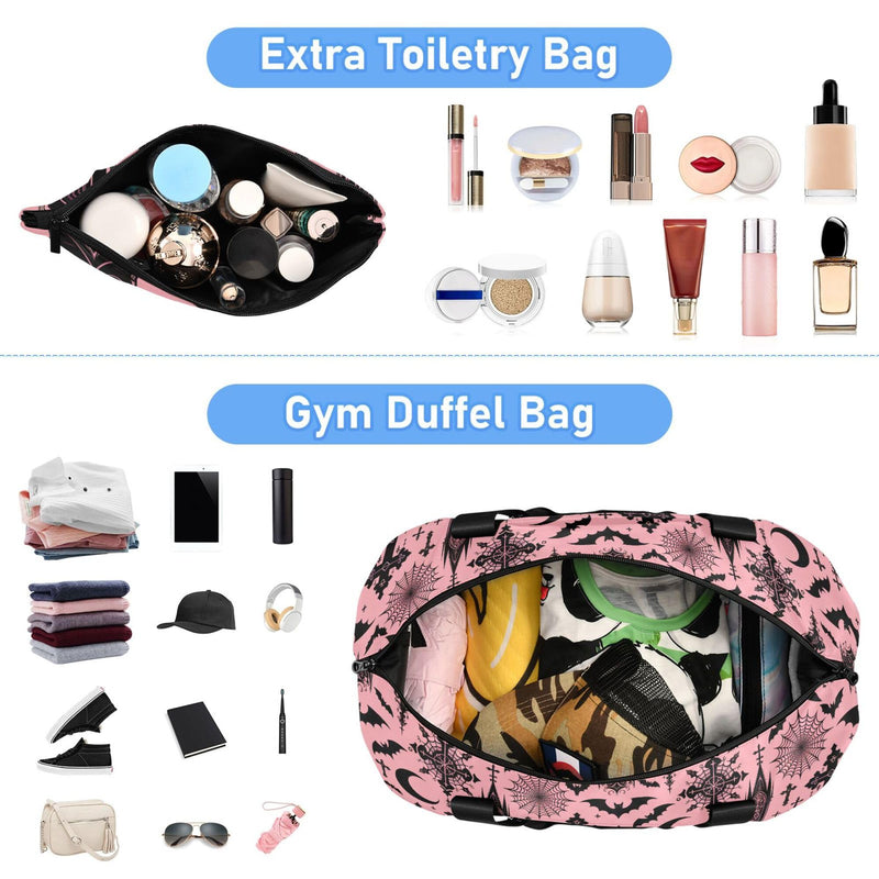 Travel Duffel Tote Bag Black Gothic Moon Spider Webs and Bats Sports Duffel Bag with Wet Pocket Weekender Overnight Bag for Women Men Gym Bag, Carry On Bag Hospital Bag for Labor and Delivery Bats I8897