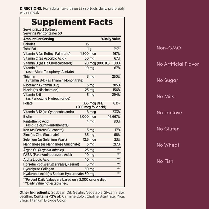 Nature's Bounty Advanced Hair, Skin & Nails, 150 Rapid Release Softgels Unflavored 150 Count