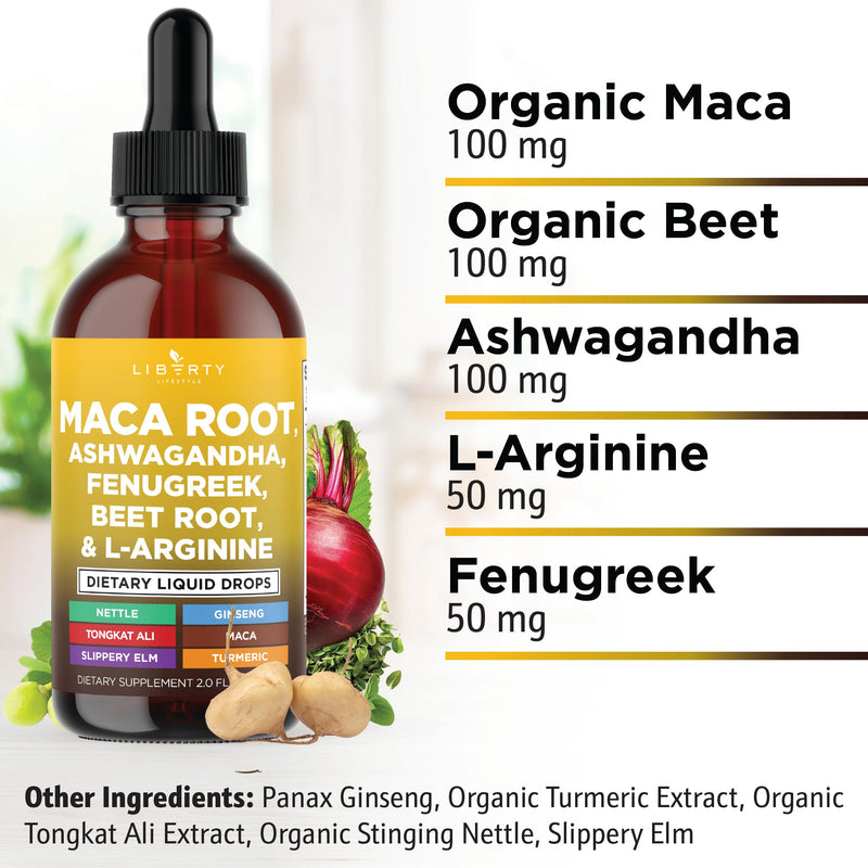 [Australia] - Organic Maca Root Liquid Drops with Ashwagandha, Nettle, Fenugreek, Beet Root and L-Arginine Liquid Multivitamin for Women and Men - 4oz 2 Fl Oz (Pack of 2) 