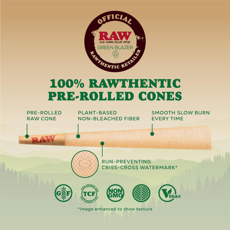 [Australia] - Raw Cones King Size Classic: 100 Pack - Patented Slow Burning Cones Rolling Papers & Tips - All Natural Raw Paper 