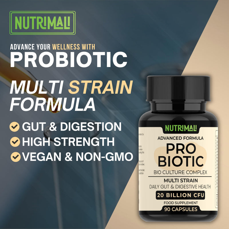 Probiotics – Advanced Bio Culture Complex | 20 Billion CFU – 15 Strain Daily Gut & Digestive Health Supplement | 3 Month Supply – 90 Vegan Capsules | Ideal with Prebiotics – Made in UK