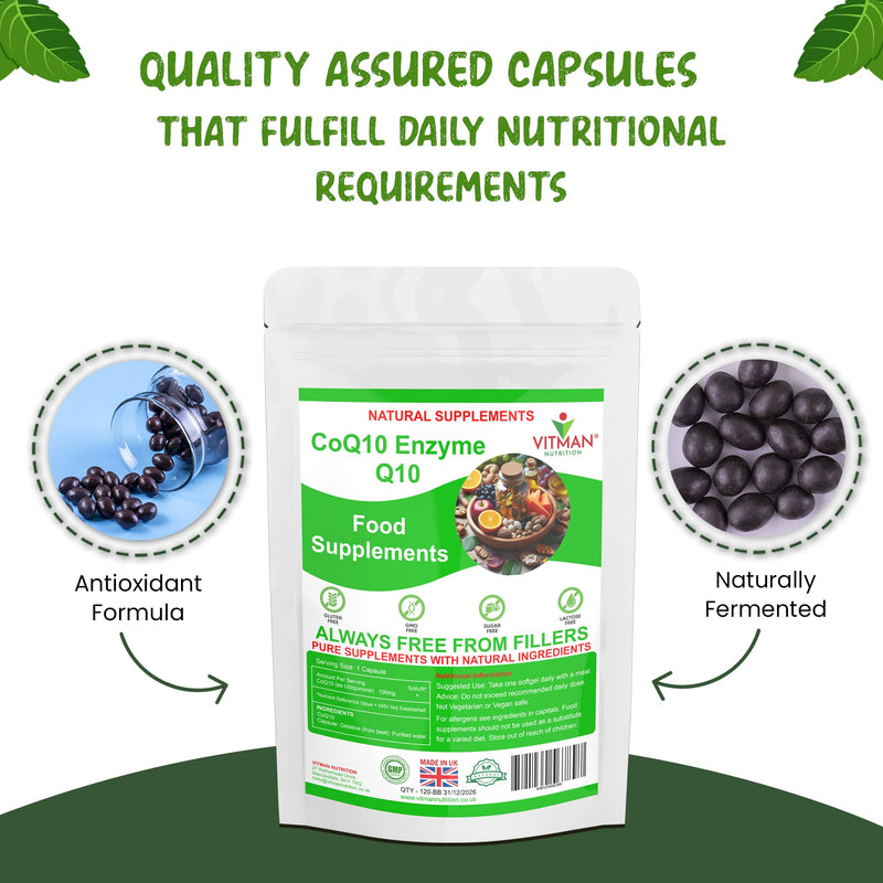 CoQ10 High Strength Q10 Coenzyme 100mg Softgels – High Absorption Ubiquinone – Naturally Fermented, UK Made Supplement – Gluten, Lactose & GMO Free – Supports Heart, Energy & Antioxidant Health (120) 120