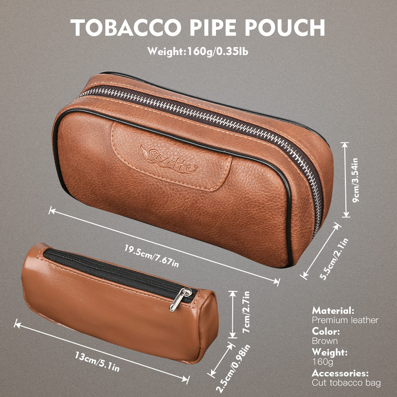 [Australia] - Scotte PU Leather Tobacco Smoking Wood Pipe Pouch case/Bag for 2 Tobacco Pipe and Other Accessories(Does not Include Pipes and Accessories) Brown 