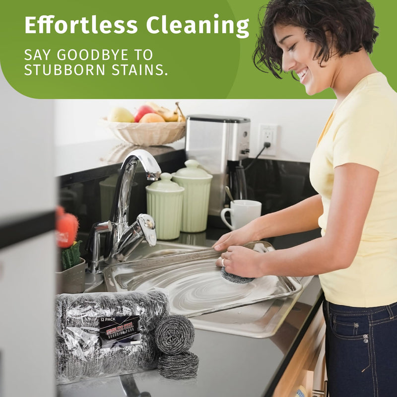 [Australia] - Brheez Stainless Steel Cleaner Scouring Pads [12 Pack] - Industrial & Commercial Strength Large Cleaning Supplies Dish Sponge - Individually Wrapped 30 Gram 