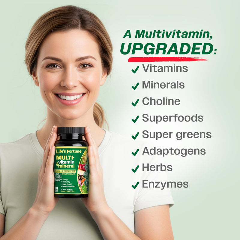 Life's Fortune Whole Food Multivitamin & Mineral Supplement for Men & Women – Energy Support Vitamins for Immune, Brain & Metabolism Support – Iron Free, 180 Vegetarian Tablets 180 Count (Pack of 1)