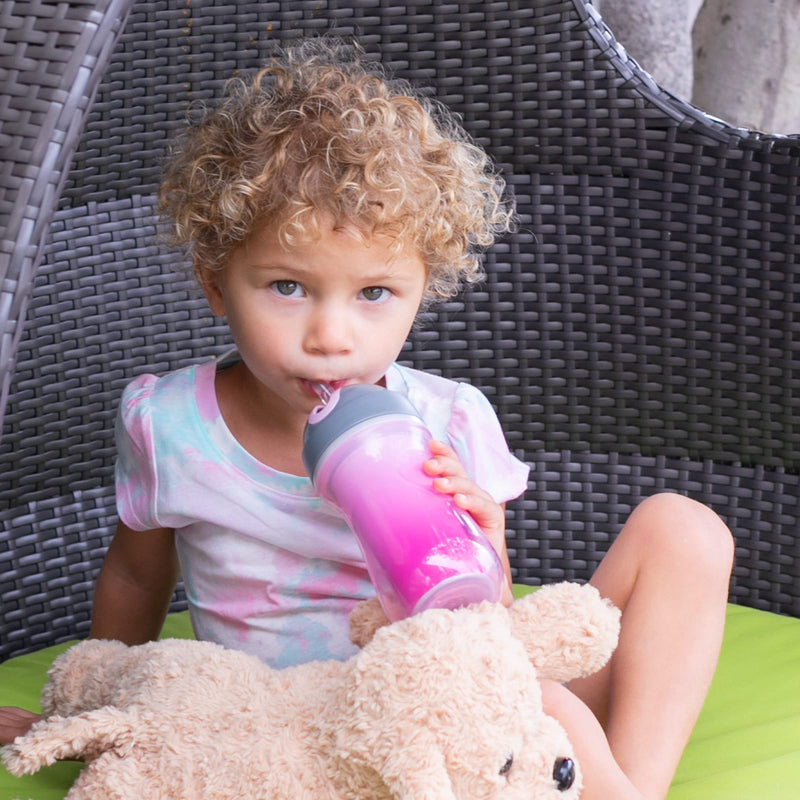 [Australia] - Chicco 9oz. Double-Wall Insulated Flip-Top Sippy Cup with Silicone Straw and Spill-Free Lid | Top-Rack Dishwasher Safe Easy to Hold Ergonomic Indents Dream Pink/Purple, 2pk 12+ months 