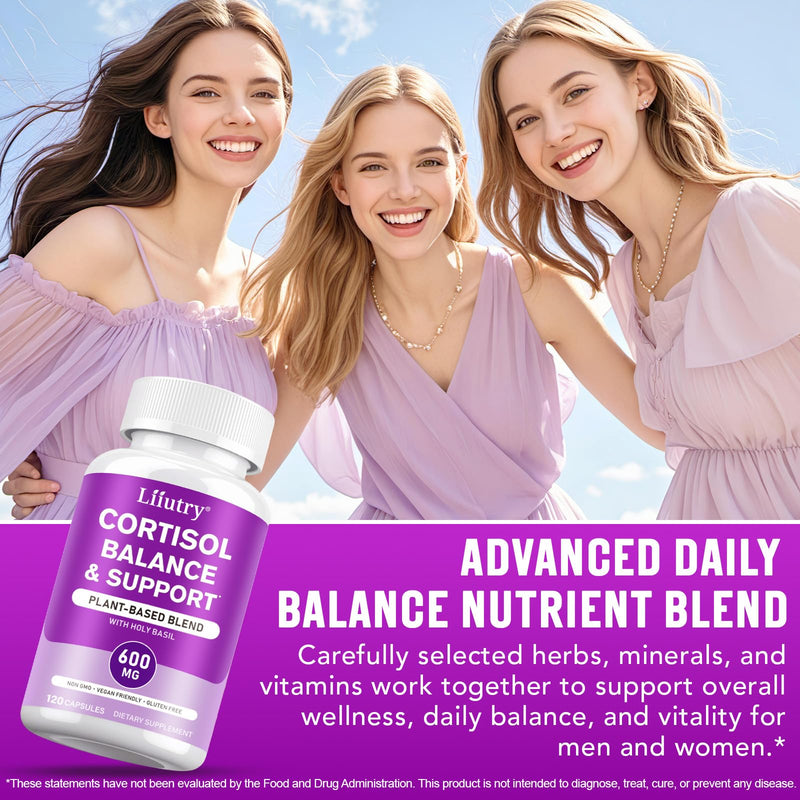 Cortisol Supplements for Women and Men, Balance Cortisol & Support Relaxation for Sleep, Mood & Focus Supplement, Non-GMO, Vegan Friendly – 120 Capsules