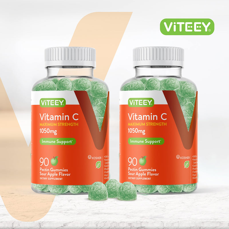 Viteey Chewable Vitamin C Gummies for Adults - 1050mg | Maximum Strength Immune Support Supplement - Vegan, Gluten Free - 180 Count Maximum Strength [1050mg]