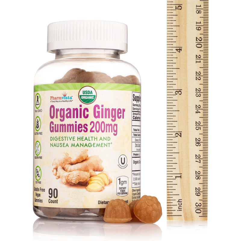 [Australia] - USDA Organic Ginger Gummies 200mg 90 Count for Nausea Management and Digestive Health 