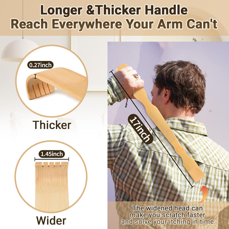 [Australia] - Renook Wooden Bamboo Back Scratcher, 4 PCS 17 Inch Long Handle Back Scratchers for Adults Men Women,Large Long Handle Wood Back Scratcher,Back Itching Artifact.Father's Day Gifts 4 Pack 