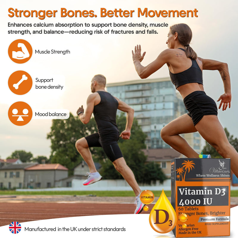 Vitamin D3 4000 IU Tablets | 60 Tablets | Vegetarian, Halal & Kosher Certified | Allergen Free, Gluten Free, Non GMO | Immune, Bone & Muscle Support | Made in The UK | 2 Month Supply