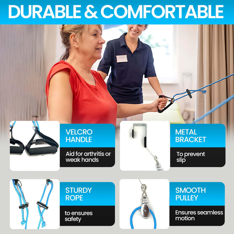[Australia] - Shoulder Pulley for Physical Therapy - Shoulder Pain Relief | Exercise Equipment for Home Workouts | Pulleys for Shoulder Rehab over Door|Foam Handles w/Velcro | Rotator Cuff, Stroke and Arthritis 