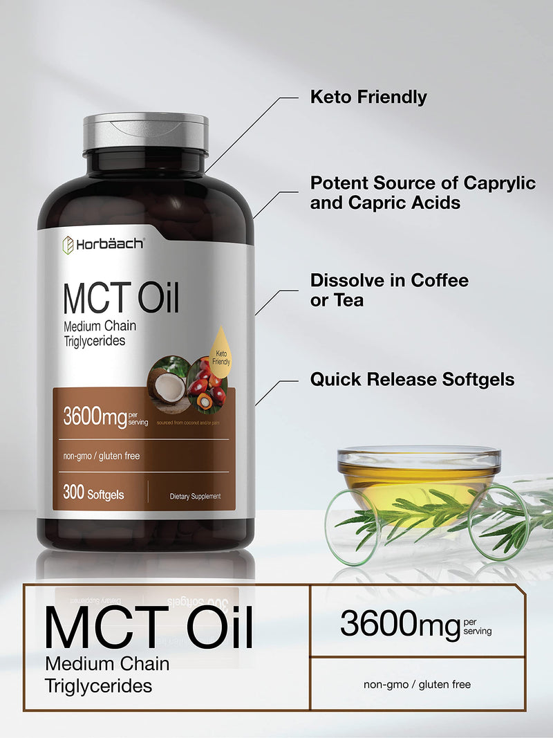 [Australia] - Horb√§ach Keto MCT Oil Capsules 3600mg | 300 Softgels | Coconut Oil Pills | Non-GMO and Gluten Free Formula | High Potency and Value Size Supplement 