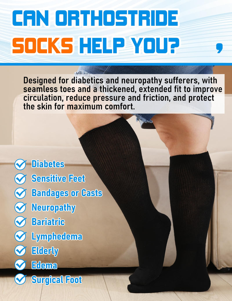 [Australia] - Wide Diabetic Socks for Men Women Plus Size, Extra Long Edema Sock with Thickened Sole, Non-Binding Loose Fit Socks for Swollen Feet, Lymphedema,Neuropathy- 2 Pairs Black 2Pairs Black 