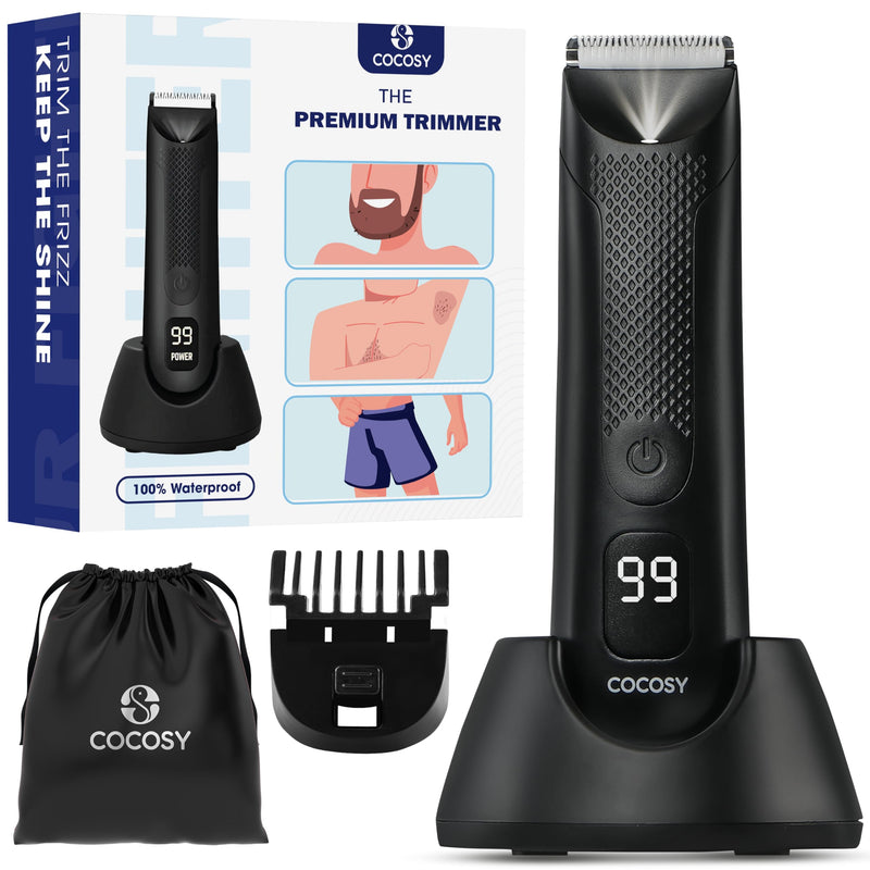 [Australia] - Body Hair Trimmer for Men - Ball Trimmer, Ceramic Blade, Waterproof Electric Groin Hair Trimmer with Standing Recharge Dock & Travel Pouch, Male Hygiene Razor 