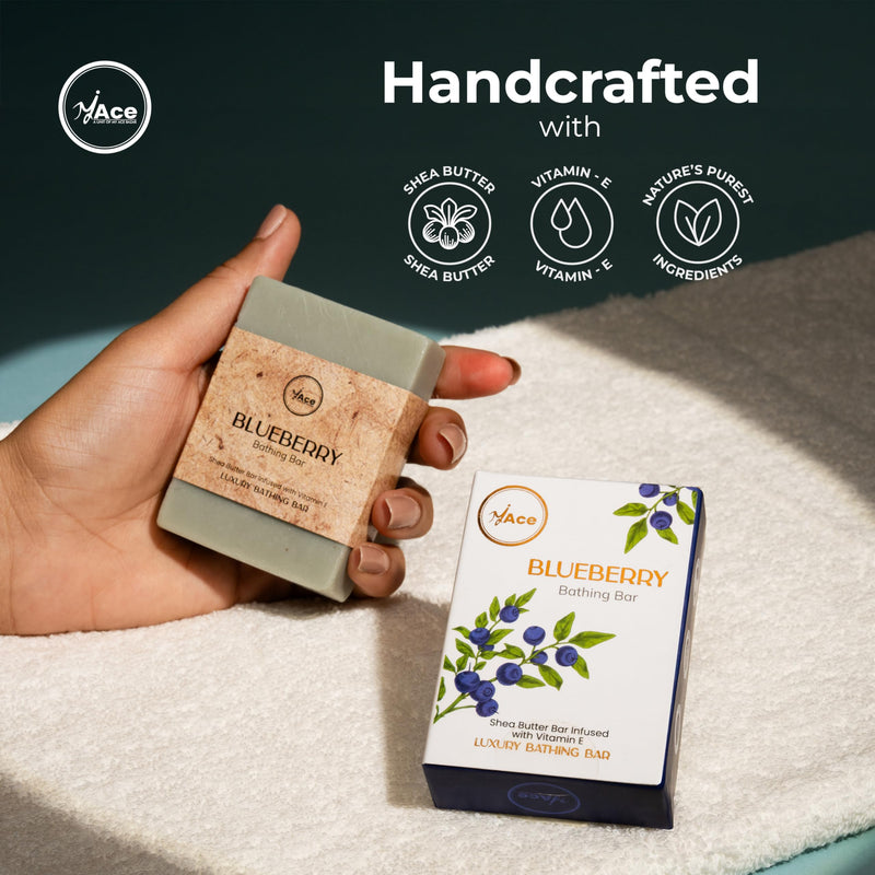 MY ACE Blueberry Bathing Bar Soap for Men & Women - Handmade with Essential Oil, Coconut Oil, Shea Butter & Vitamin E for Skin Cleansing & Moisturizing - SLES Free - For Face, Hair, Body Wash - 3.5 Oz 3.52 Ounce (Pack of 1)