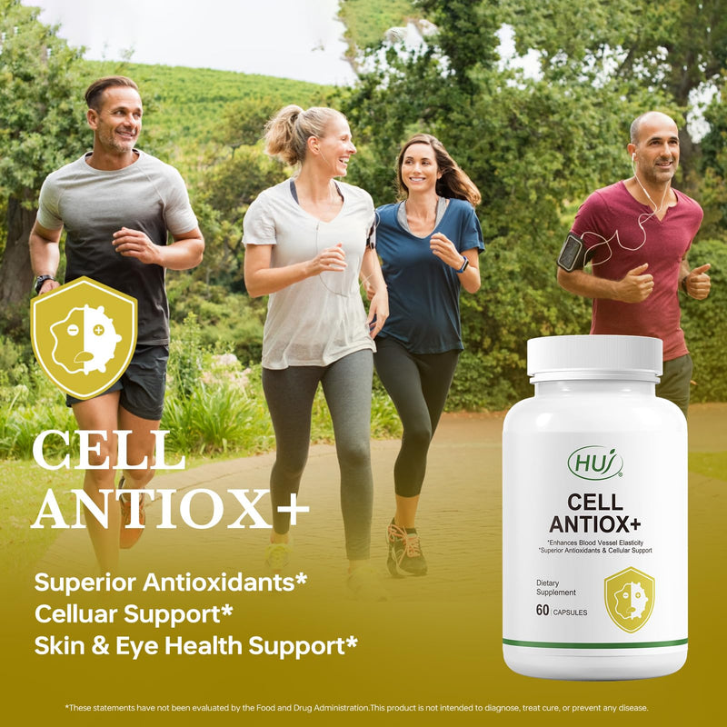 HUJ Cell Antiox+ Supplement - Superior Antioxidants & Cellular Support - Contains Grape Seed Extract, Pomegranate Extract, Resveratrol, and Vitamins C and E - 60 Capsules