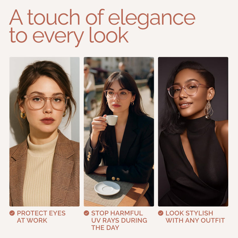 [Australia] - miyya Blue Light Blocking Glasses Women, Fashion Round Transparent Anti Blue Light Glasses with Anti Eyestrain & UV Glare *Flesh Pink Clear 