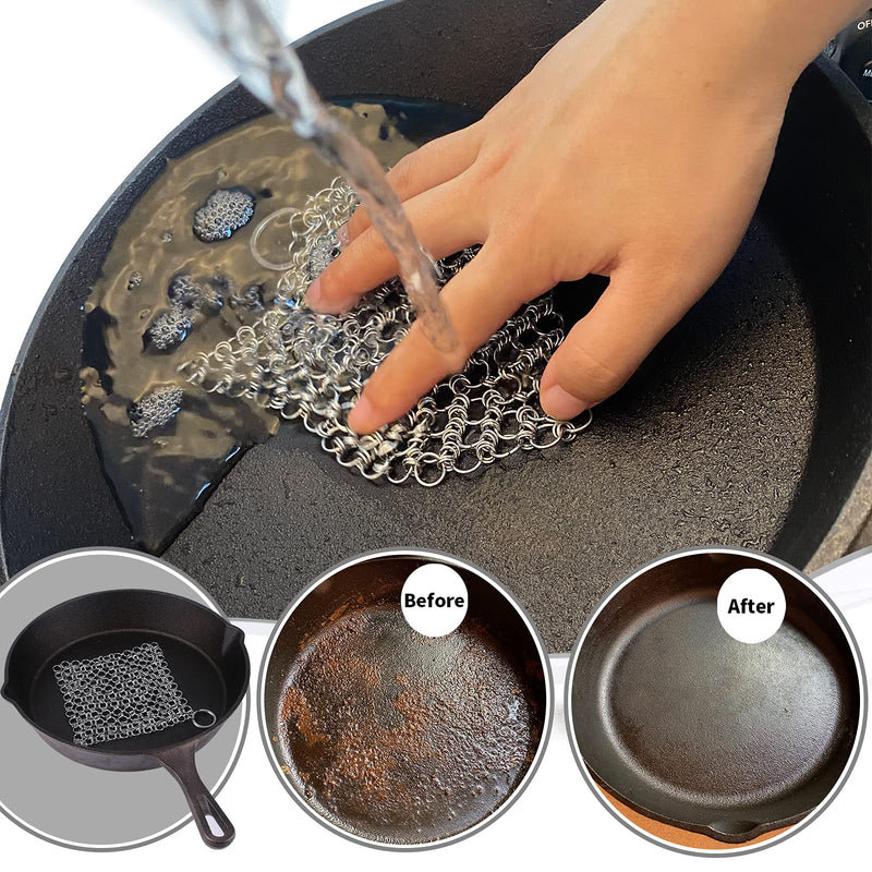 [Australia] - 2pcs 5"x5" Cast Iron Scrubber 316 Chain Mail Scrubber Cast Iron Cleaner-Chainmail Scrubber for Cast Iron Pans, Cast Iron Pan Pot Skillet Cleaner Scrubber for Cleaning Cast Iron,Dutch Ovens,Wok,Pots 