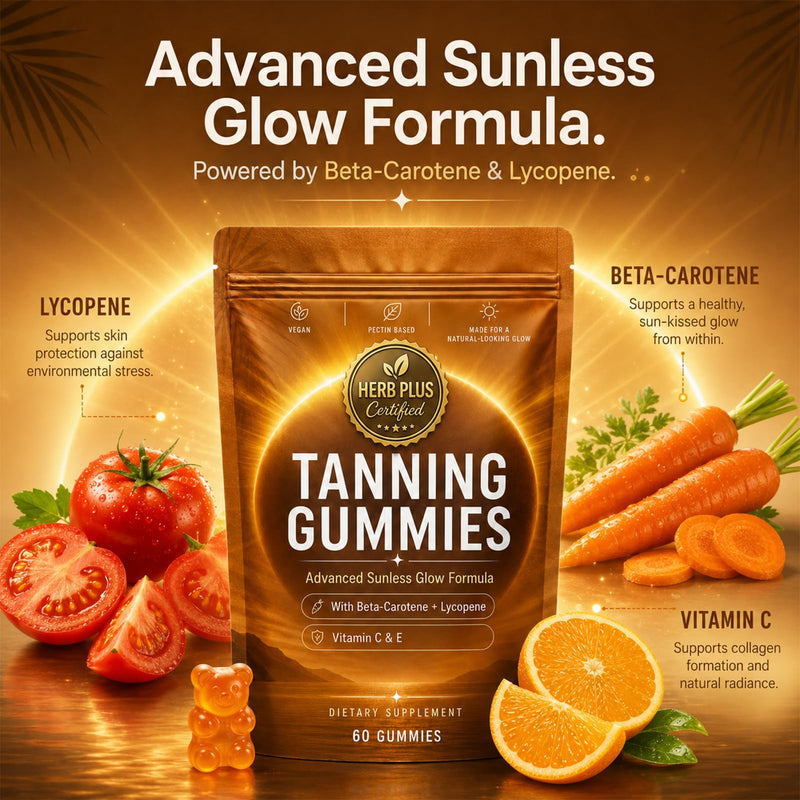 Tanning Gummies with Astaxanthin, Beta Carotene, Vitamins C & E, Skin Radiance Gummies for Natural Bronze Glow, Vegan, Sugar Free, Non-GMO, Supports Hydration & Natural-Looking Radiance, 60 Count