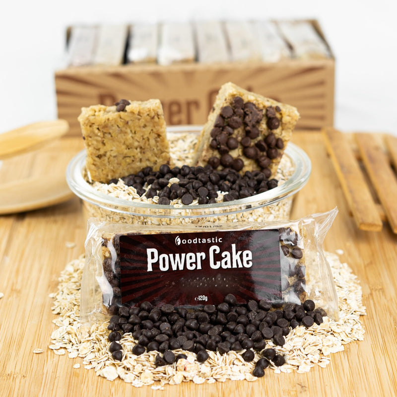 [Australia] - Foodtastic Power Cake Cacao Chip (10 x 120g) | delicious, juicy oat bars | handmade Flapjack energy bars made from oatmeal 