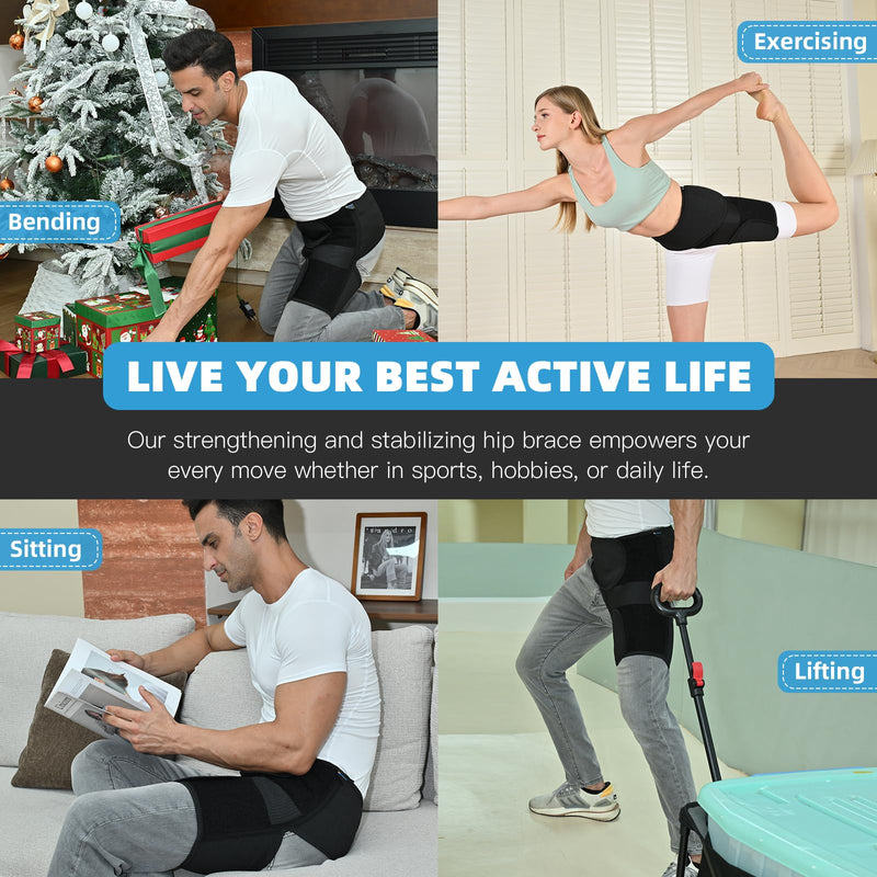 Tenbon Hip Brace for Sciatica Pain Relief Compression Wrap for Sciatic Nerve, Hamstring Pull, Hip Flexor Strain, Groin Injury, Pulled Thigh SI Belt Sacroiliac Joint Support Stabilizer for Men, Women