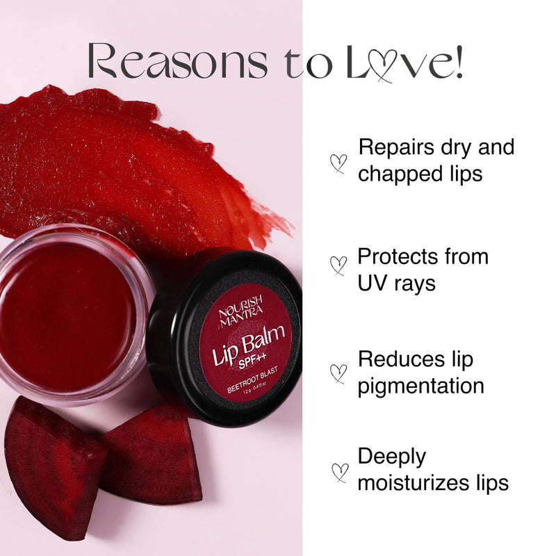 Nourish Mantra Beetroot Blast Lip Balm with SPF | Made with Olive oil, Shea Butter, Vitamin E and Avocado Oil | For Dry, Chapped & Dark Lips | Best for Both Women and Men | 12g (Pack of 3, Beetroot) Pack of 3