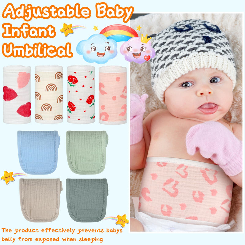[Australia] - 8 Pcs Baby Infant Umbilical Cord Comfort Adjustable Cotton Belly Band for Protection, Baby Gifts for 0 To12 Months (Cute) Cute 